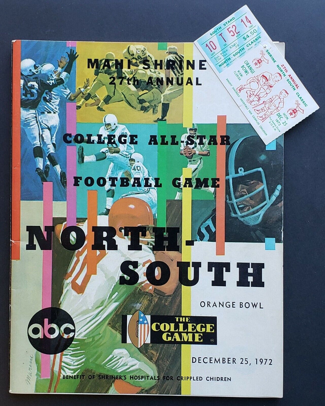 1972 Orange Bowl USA College Football All Star Program + Ticket North vs South