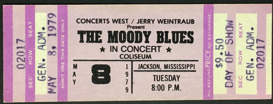 1979 The Moody Blues Concert Ticket Mississippi Coliseum Unused Vintage