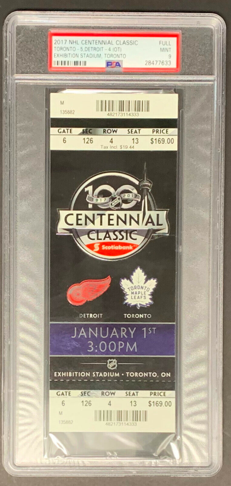 2017 NHL Centennial Classic Full Ticket Toronto Maple Leafs vs Red Wings PSA 9