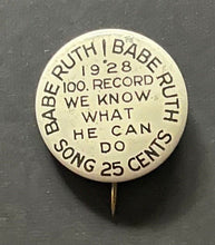 Load image into Gallery viewer, 1928 Babe Ruth 100 Record Pinback + Sheet Music MLB Baseball New York Yankees
