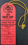 1978 Grey Cup Press Pass CFL Jack Gaudaur Commissioner Issued TV Sports Caster