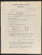 1958 Toronto Maple Leaf Baseball Club Office Memo Dominion Stores Memorabilia
