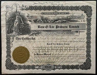 1926 Base-O-Lite Products Ltd Canada Stock Certificate Vintage