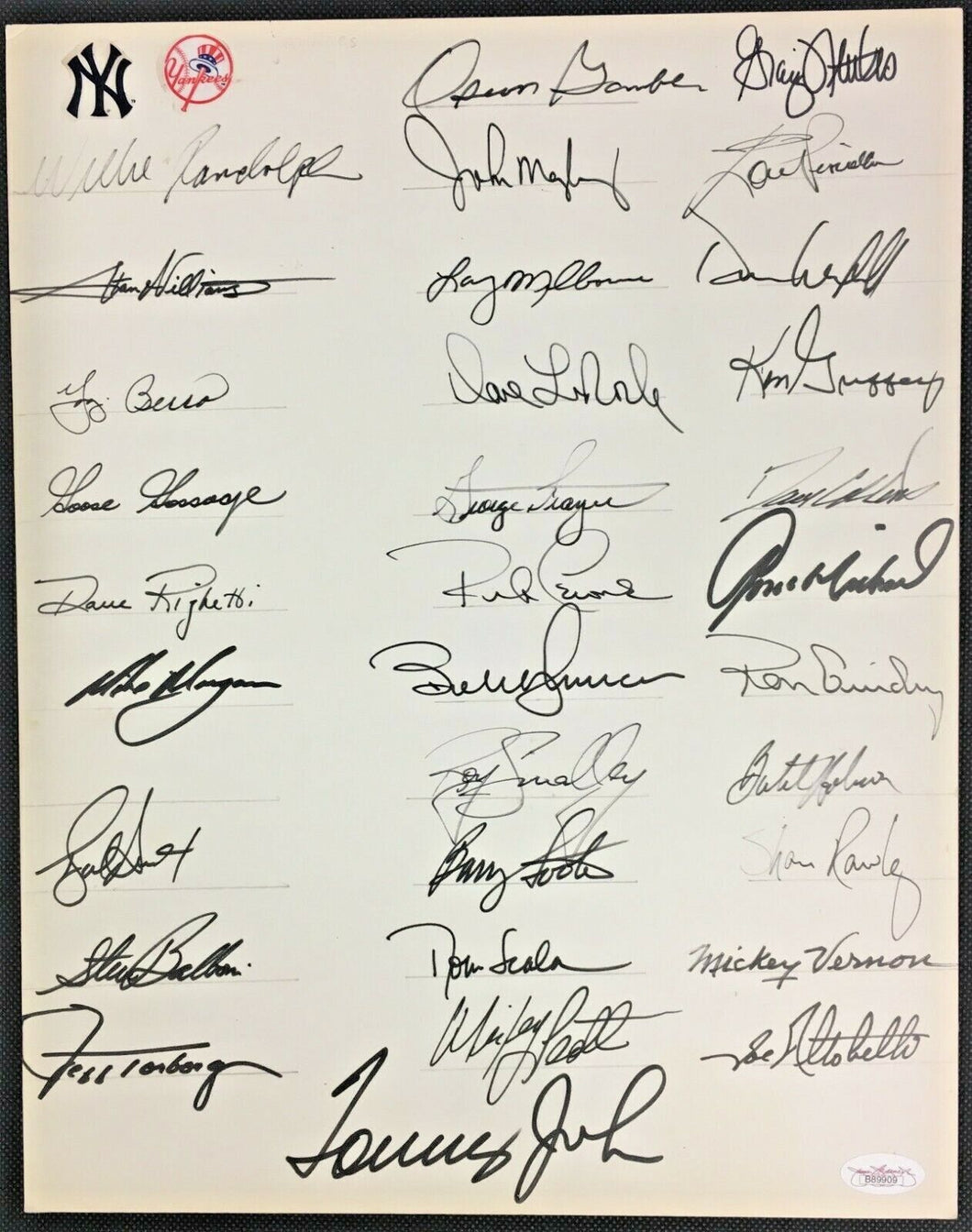 1982 New York Yankees Team Signed Illustration Board x31 Autographed HOFers JSA
