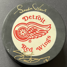 Load image into Gallery viewer, Steve Yzerman + Gordie Howe Dual Signed Autographed Puck Stevie Y Authentic
