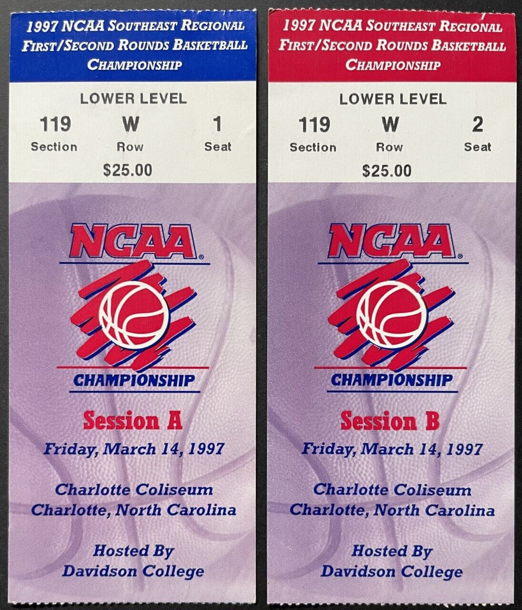 1997 NCAA Basketball Tournament 1st / 2nd Round Championship Game Ticket x2