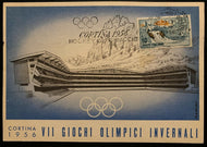 1956 Winter Olympics Cortina Italy Postcard Ice Stadium Hockey Postmarked