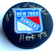 Edgar LaPrade Signed New York Rangers NHL Hockey Puck Autographed HOF 93