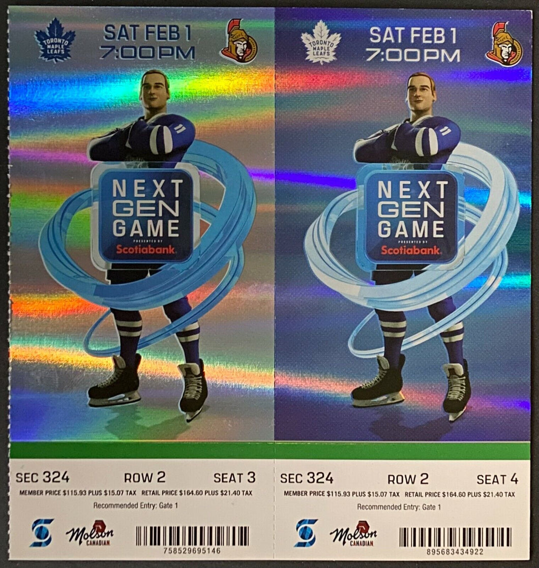 2020 Zach Hyman Likeness Toronto Maple Leafs Full Tickets NHL Ottawa Senators