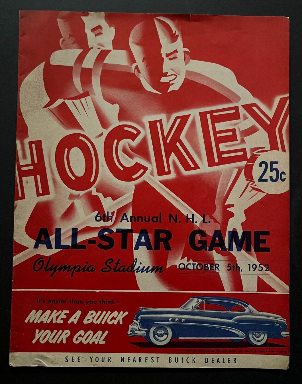 1952 6th Annual NHL All Star Game Hockey Program Detroit Olympia Stadium Richard