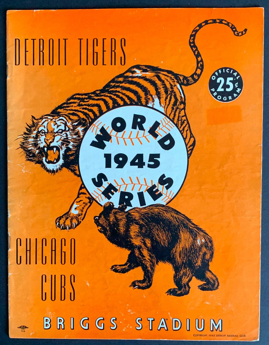 1945 World Series Program Briggs Stadium Game 2 Detroit Tigers vs Chicago Cubs