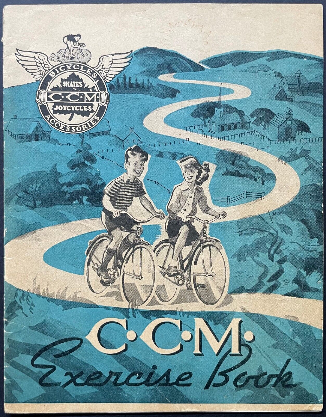 1940 s CCM Scribbler Blue Exercise Book Bicycles Featured Vintage Orig Glory Days Sports