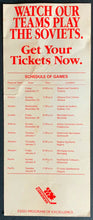 Load image into Gallery viewer, 1979-80 Men&#39;s Olympic Hockey Schedule Team Canada vs USSR Exhibition Matches
