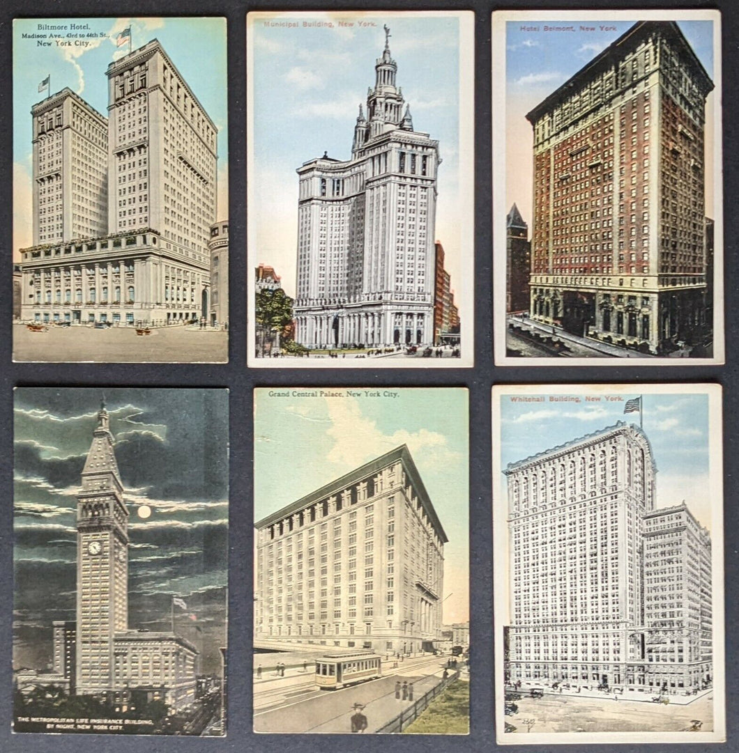 Circa 1910 Lot of 6 Different Vintage Unused New York City Postcards Historical
