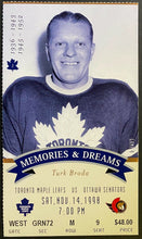 Load image into Gallery viewer, 1998 NHL Hockey Final MLG Season Toronto Maple Leafs Sens Ticket Turk Broda HOF
