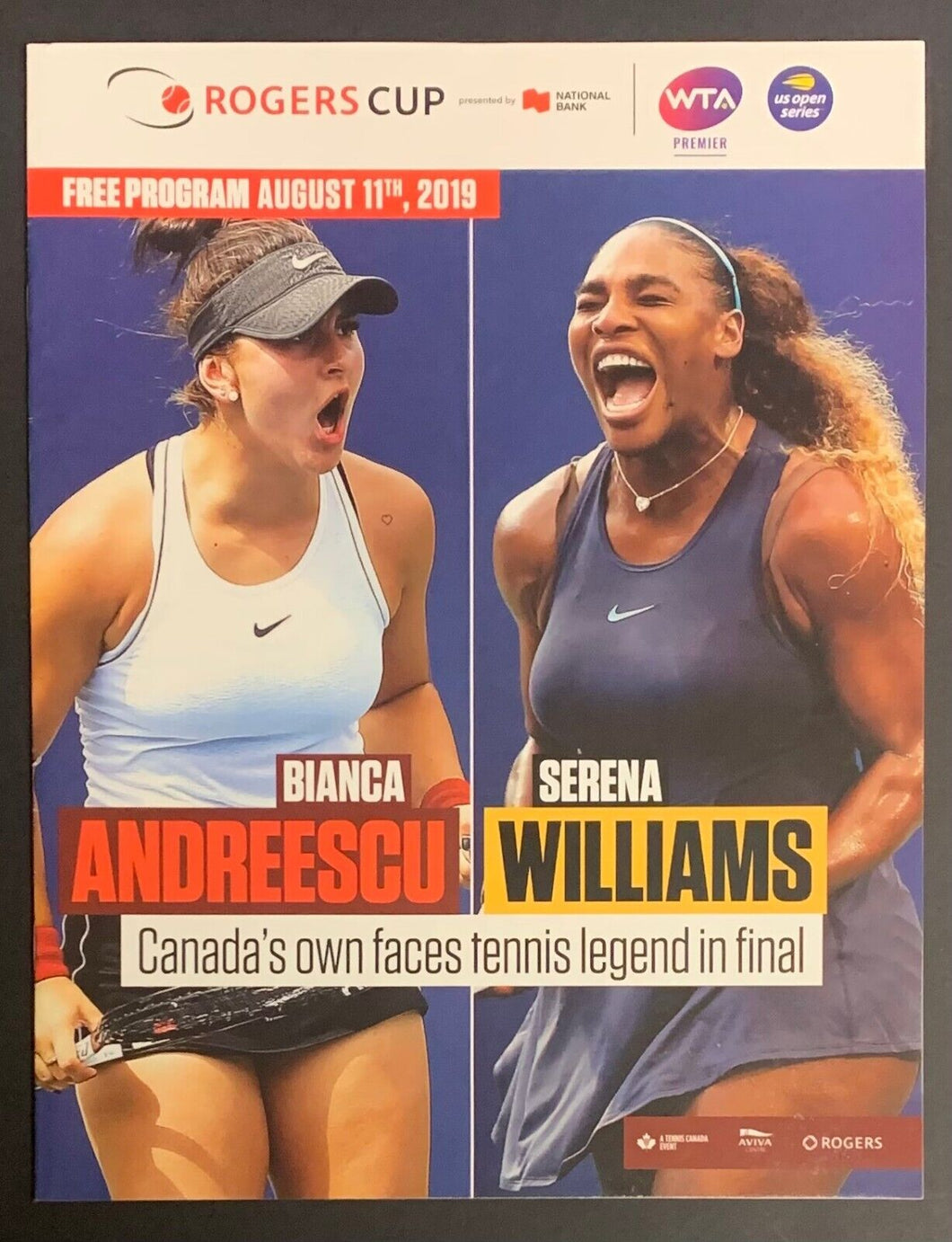 2019 Canadian Open Championship Tennis Program Andreescu vs Williams