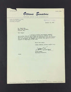 1950 Vintage NHL Letter Ottawa Senators Hockey Regarding Larry Regan