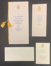 Load image into Gallery viewer, 1988 Calgary Winter Olympics Canadian Government Dinner Bruce Hood Invite +
