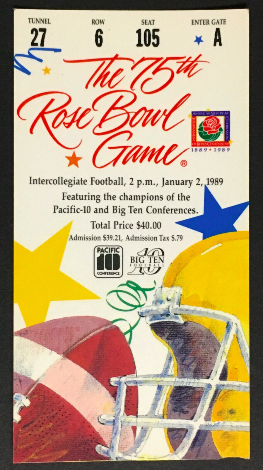 1989 Rose Bowl Game Ticket Michigan Wolverines vs USC Trojans Football NCAA