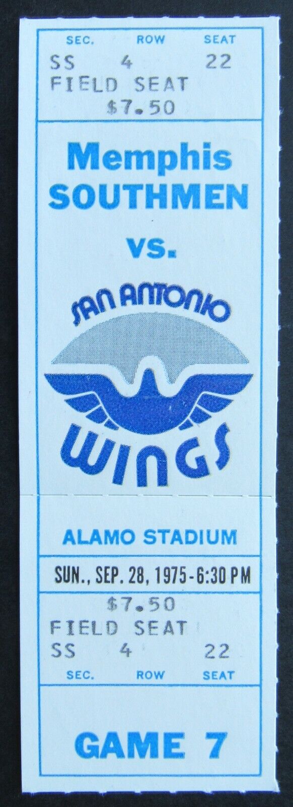 1975 Alamo Stadium WFL Unused Ticket Memphis Southmen vs San Antonio Wings