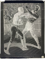 Vintage Negative Drawing James Corbett Boxing Match vs Peter Jackson In 1891