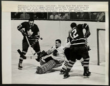 Load image into Gallery viewer, 1966 Vintage NHL Press Photo Toronto Maple Leafs Chicago Blackhawks Mahovlich
