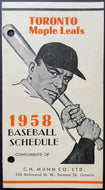 1958 Toronto Maple Leafs International League Baseball Pocket Schedule CH Munn