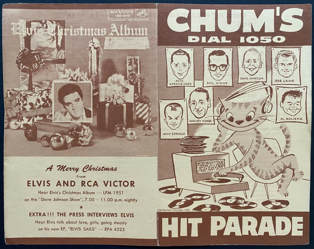 1958 Vintage CHUM 1050 Radio Toronto Music Chart Featuring Elvis Presley