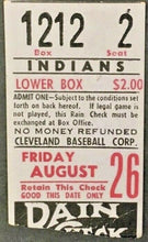 Load image into Gallery viewer, c1960 Cleveland Indians Baseball Ticket Vintage Rain Check MLB
