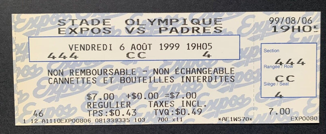 1999 Tony Gwynn 3000th Hit Full Unused Montreal Expos Ticket MLB Baseball VTG