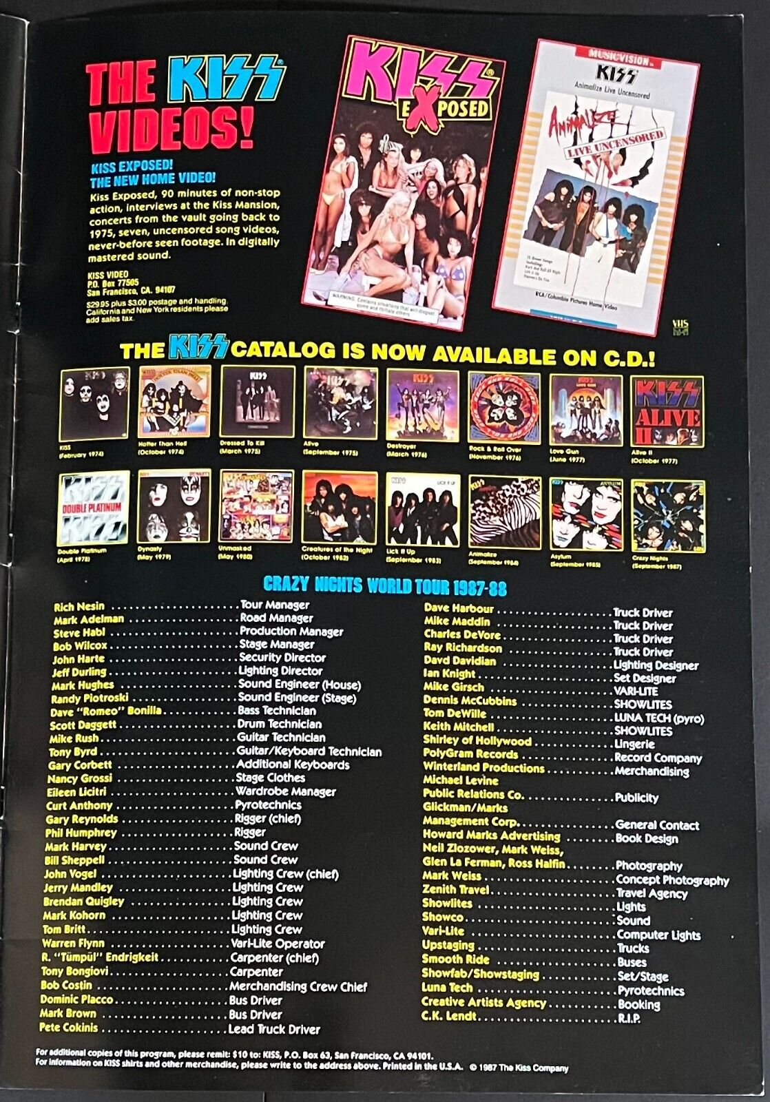 KISS Crazy Nights World Tour 1987-88 Original Concert Program VTG