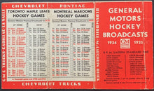 Load image into Gallery viewer, 1934-35 General Motors NHL Pocket Schedule Vintage Hockey Sports Calendar
