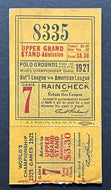 1921 World Series Game 7 Ticket MLB Polo Grounds Giants v Yankees Babe Ruth Rare
