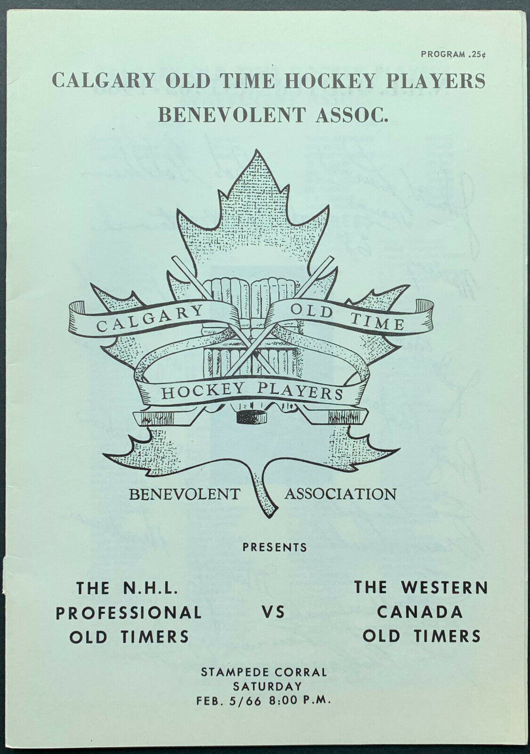 1966 Calgary Old Time Hockey Players Benevolent Assoc. Official Game Program NHL