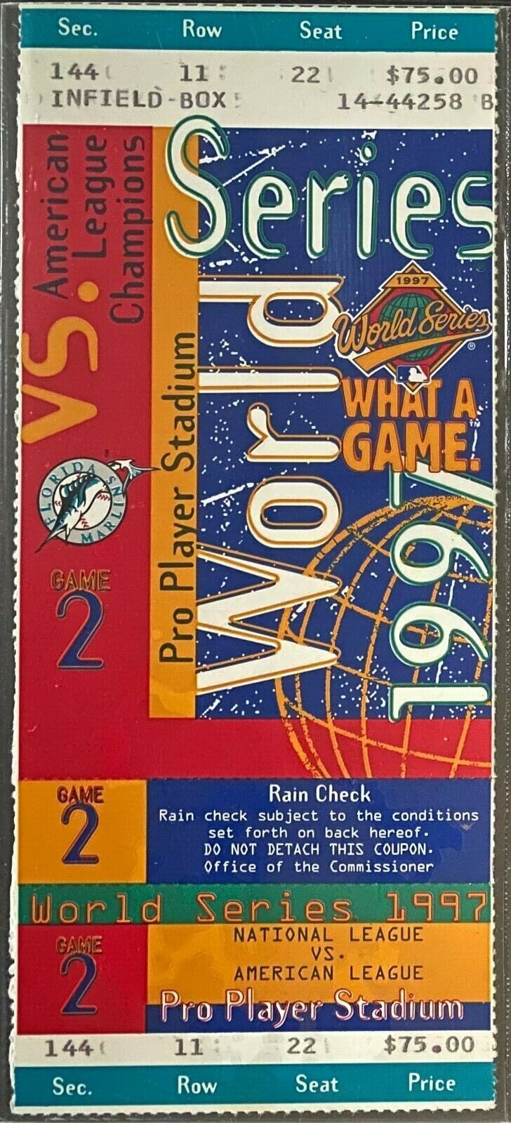 1997 World Series Ticket Stub Florida Marlins Cleveland Indians