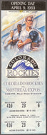1993 Inaugural Season Opening Game Colorado Rockies vs Montreal Expos MLB Ticket