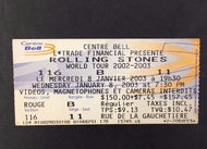01/08/2003 Rolling stones Concert Ticket Bell Centre Montreal Canada Vtg Rock