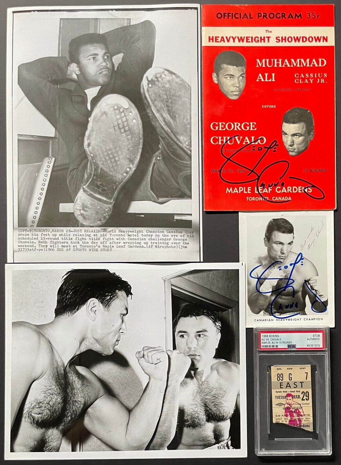 1966 Muhammad Ali + Chuvalo Maple Leaf Gardens Fight Lot PSA