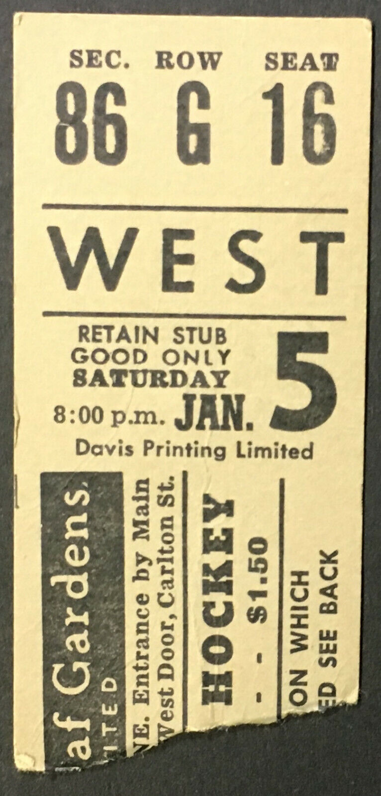 1963 Maple Leaf Gardens Hockey Ticket Stub Toronto Maple Leafs Boston Bruins