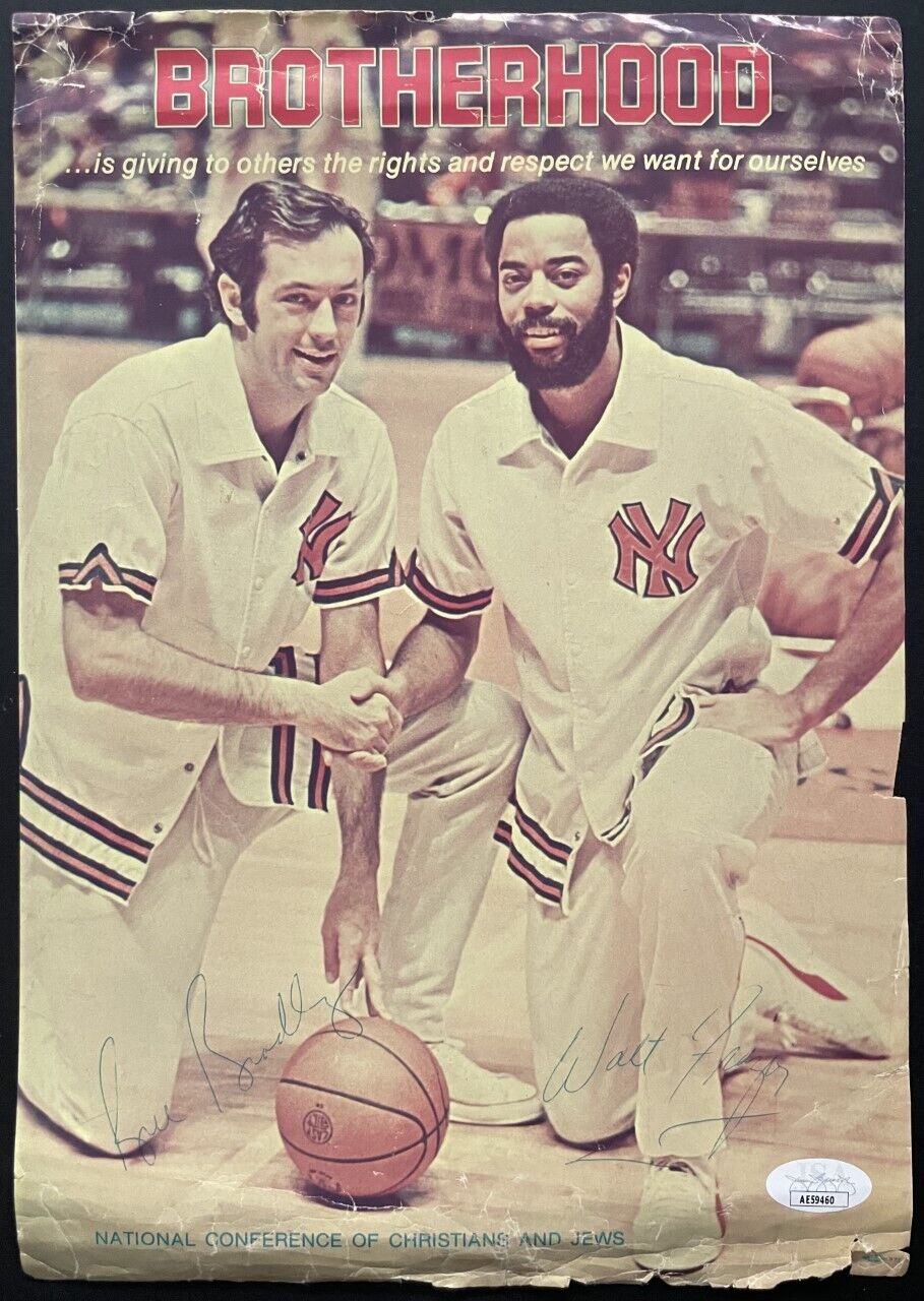 Bill Bradley + Walt Frazier Autographed Poster Signed Basketball HOFers JSA