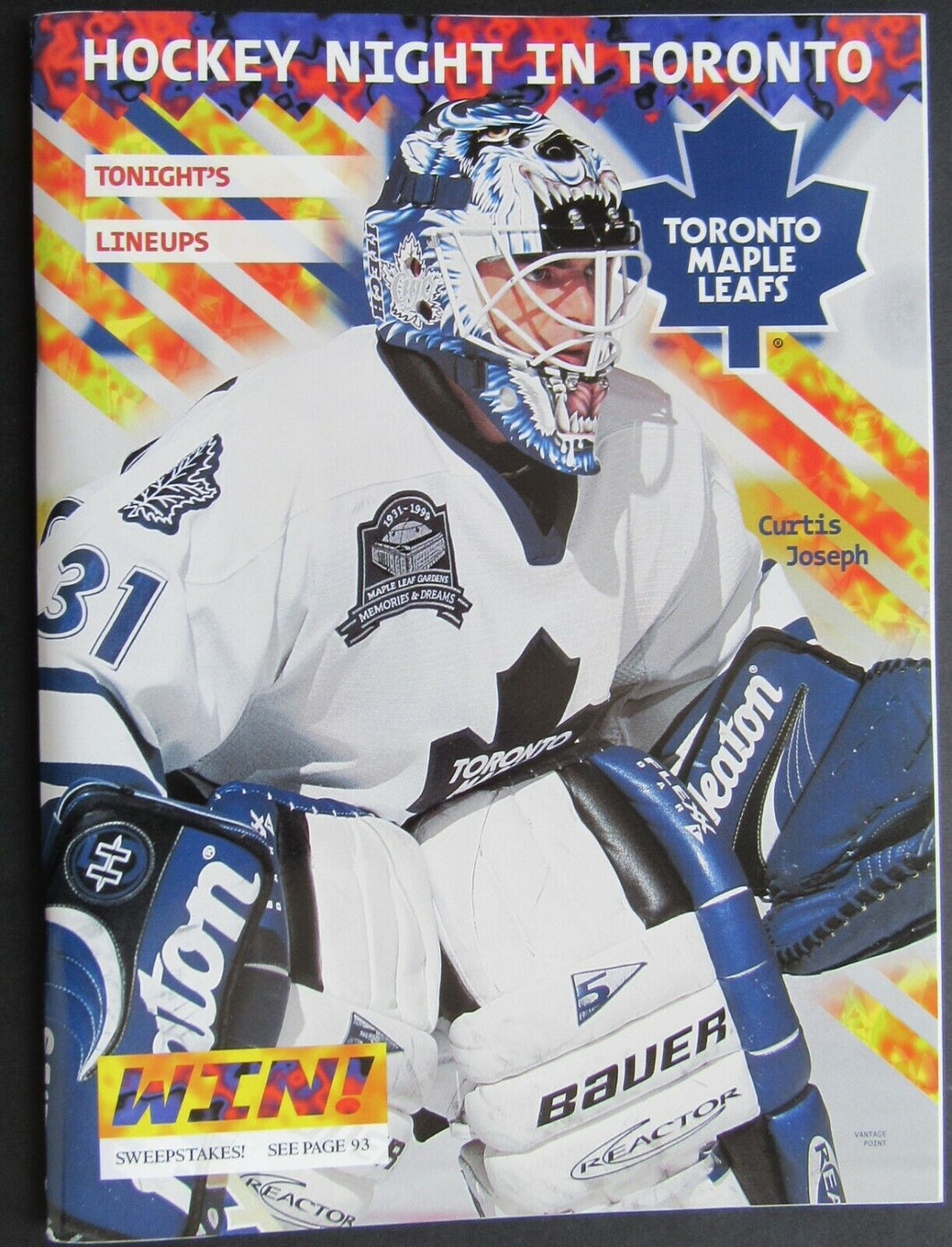 1999 Air Canada Centre NHL Program Toronto Maple Leafs vs Carolina Hurricanes
