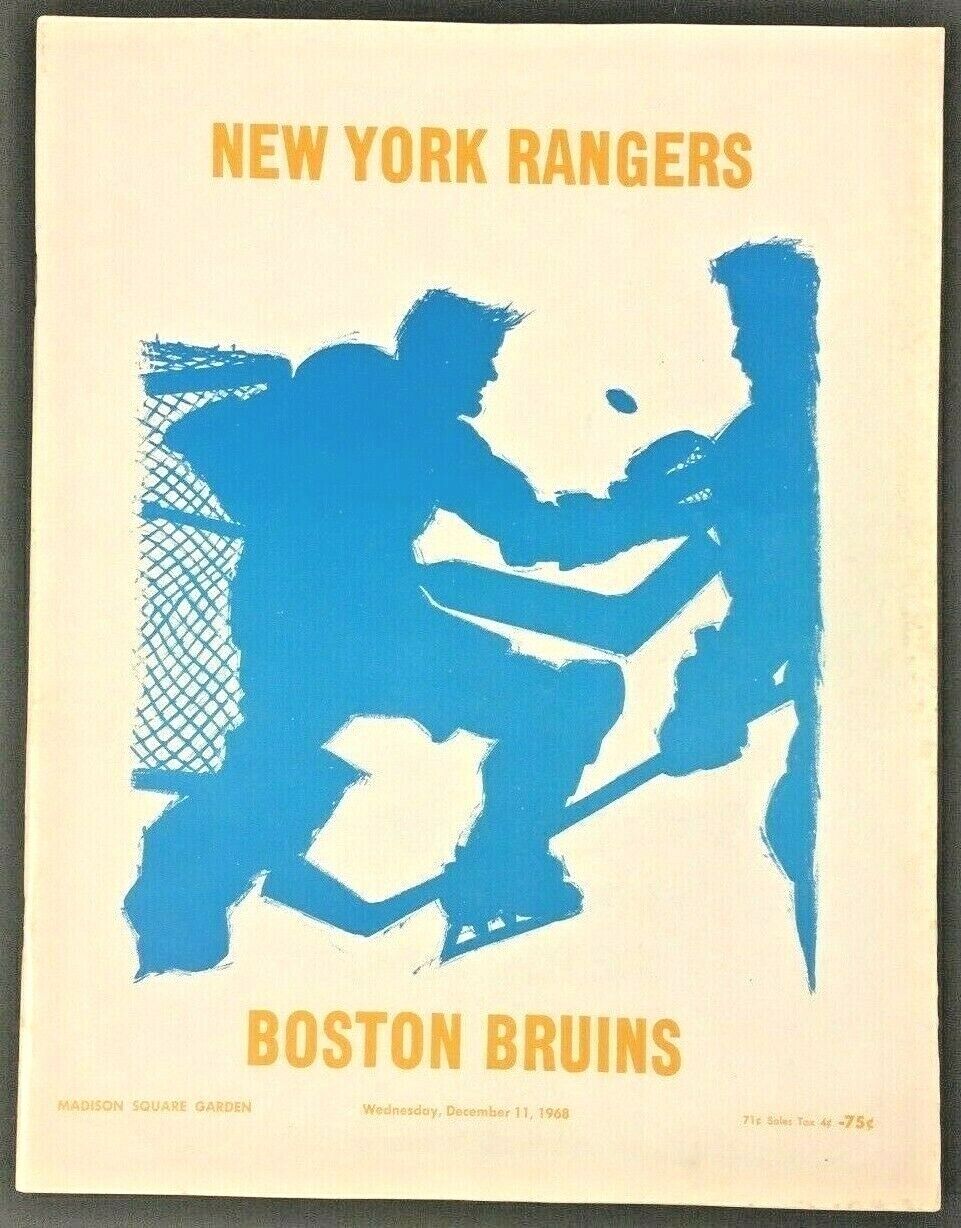 1968 Boston Bruins vs New York Rangers Hockey Program Madison Square Garden NHL