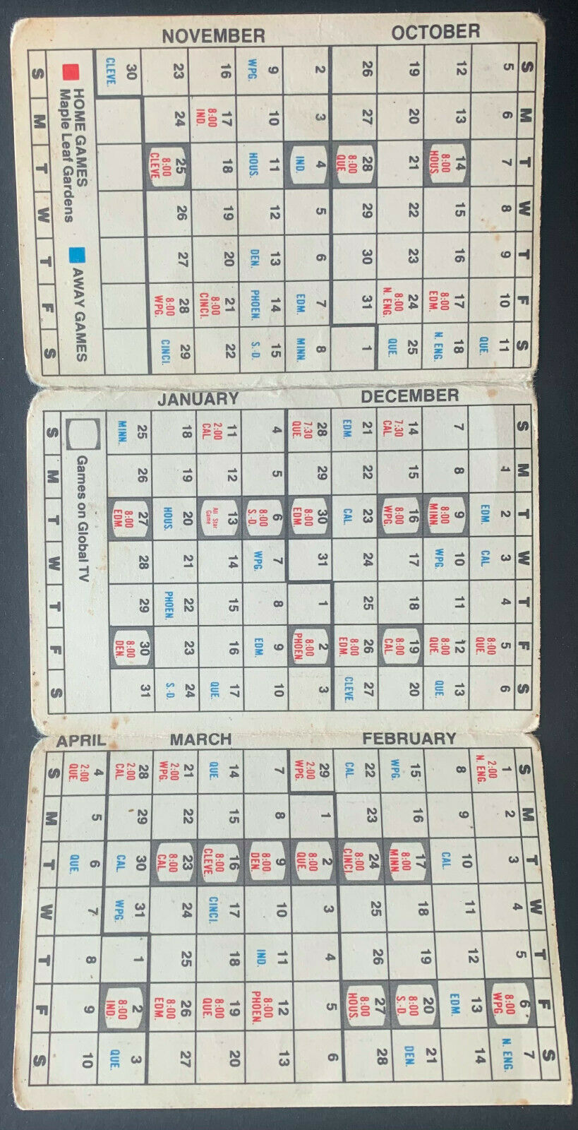 1975-76 Toronto Toros Official Pocket Schedule Vintage WHA Defunct Log ...