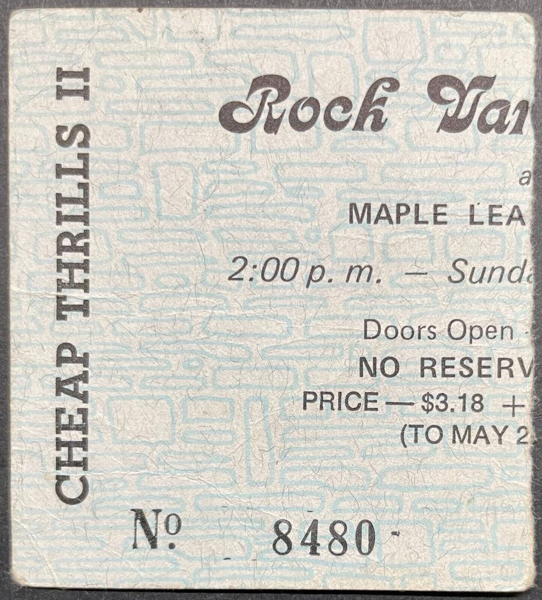 1971 Cheap Thrills Concert Ticket Stub Maple Leaf Gardens Rock Music Vintage