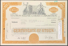 Load image into Gallery viewer, 1974 Madison Square Garden Corporation Share Certificate Vintage Common Stock
