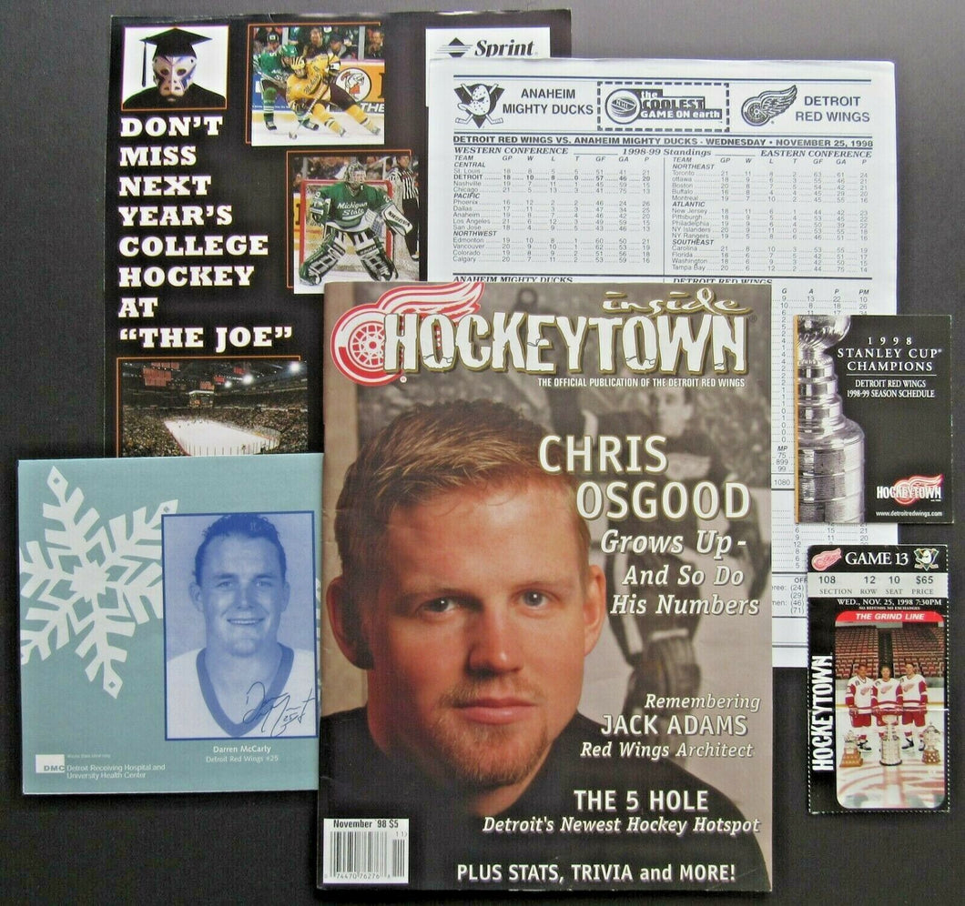 1998 NHL Hockey Program Detroit Red Wings vs Anaheim Mighty Ducks + Ticket +More