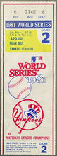 Load image into Gallery viewer, 1981 World Series Baseball Ticket Game 2 New York Yankees Vs Dodgers MLB icert
