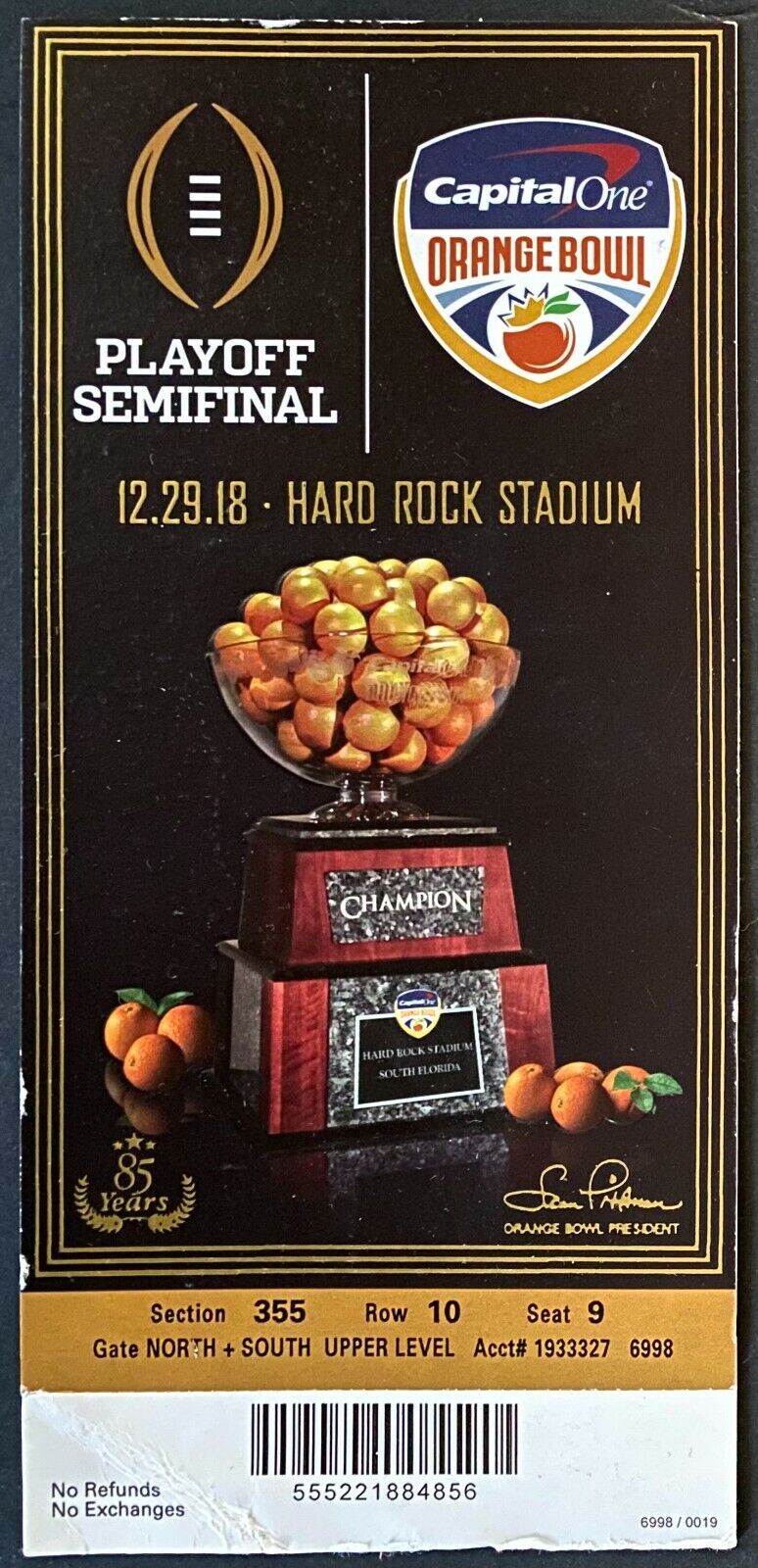 2018 NCAA Football Semi-Final Ticket Alabama Crimson Tide Oklahoma Sooners