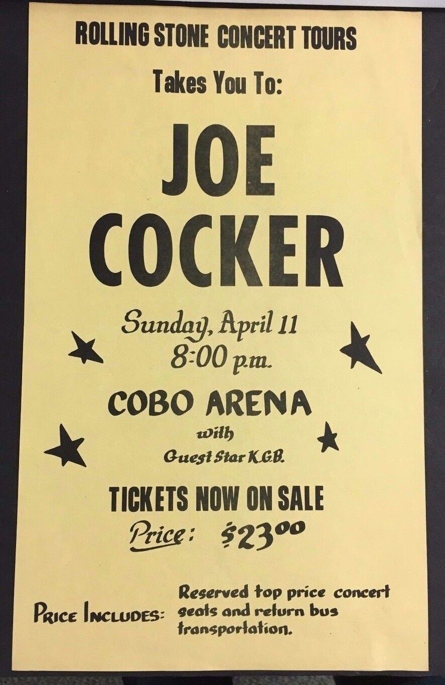 1976 Joe Cocker Concert Tour Bus Poster Cobo Arena Music Vintage Rock