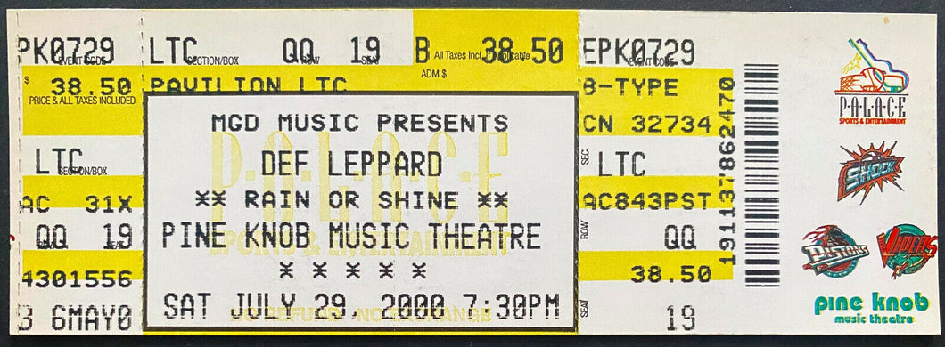 2000 Def Leppard Unused Concert Ticket Pine Knob Theatre Michigan